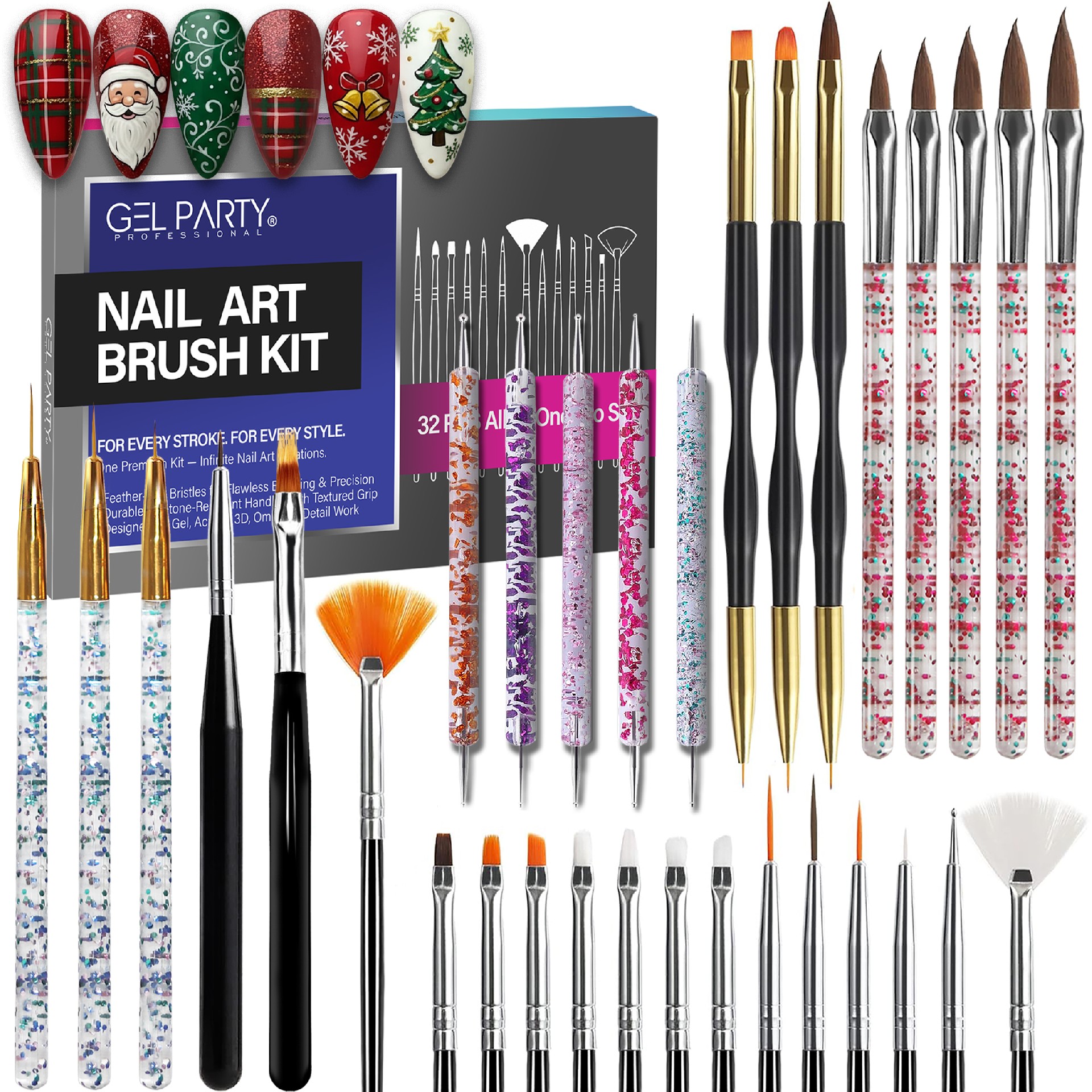 GELPARTY 32 PCS Nail Art Brushes Kit